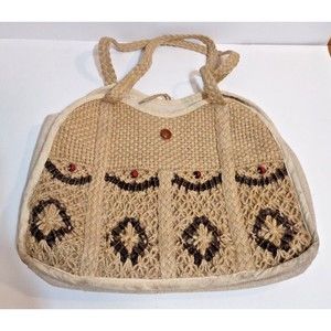 Jute Handbag Vintage Unbranded Unique Shoulder Brown Natural Fashion Textured